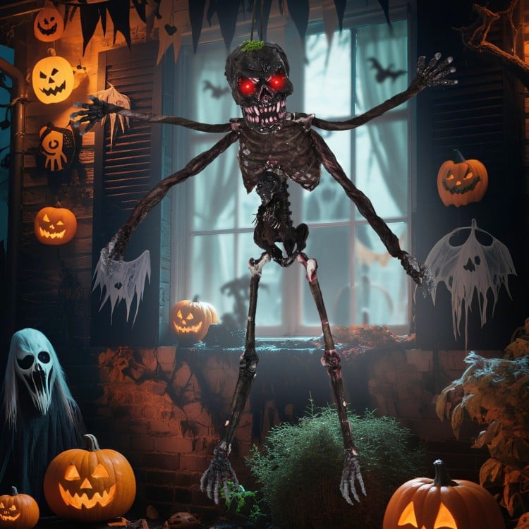 6 Feet Animated Halloween Decoration with 4 Arms  Red LED-lit Eyes & Spooky Sounds
