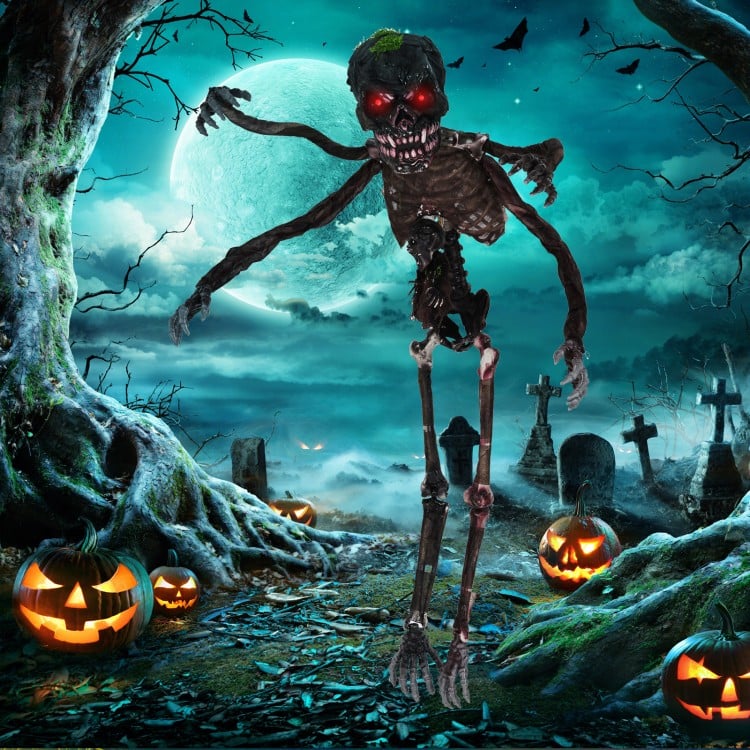 6 Feet Animated Halloween Decoration with 4 Arms  Red LED-lit Eyes & Spooky Sounds