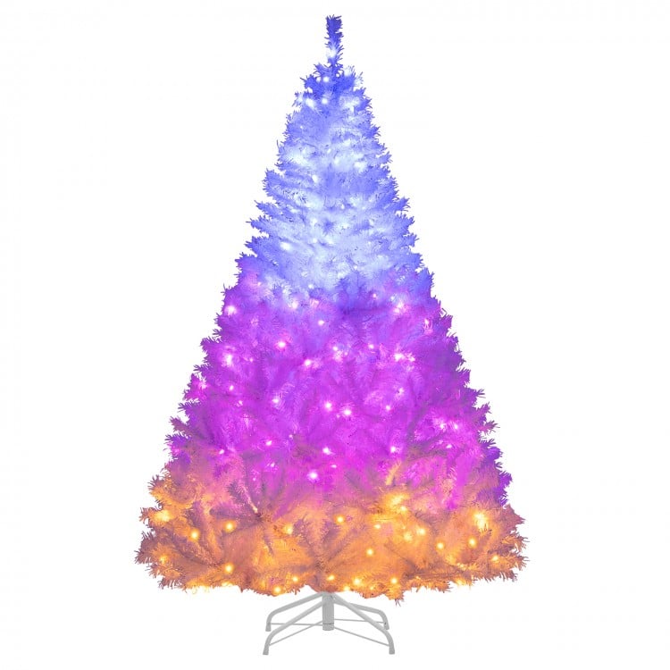 6 Feet Artificial Christmas Tree Hinged Pre-Lit Xmas Tree with 11 Lighting Modes