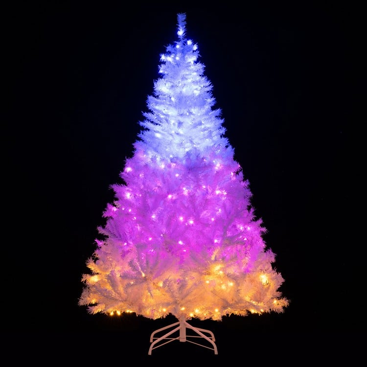 6 Feet Artificial Christmas Tree Hinged Pre-Lit Xmas Tree with 11 Lighting Modes