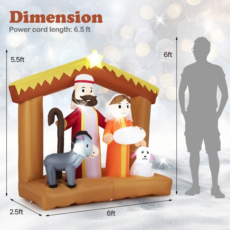 6 Feet Christmas Inflatables Nativity Scene Outdoor Decoration with Built-in LED Lights