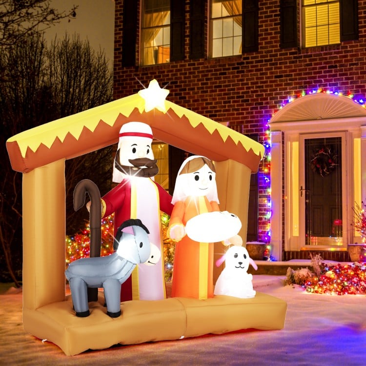 6 Feet Christmas Inflatables Nativity Scene Outdoor Decoration with Built-in LED Lights