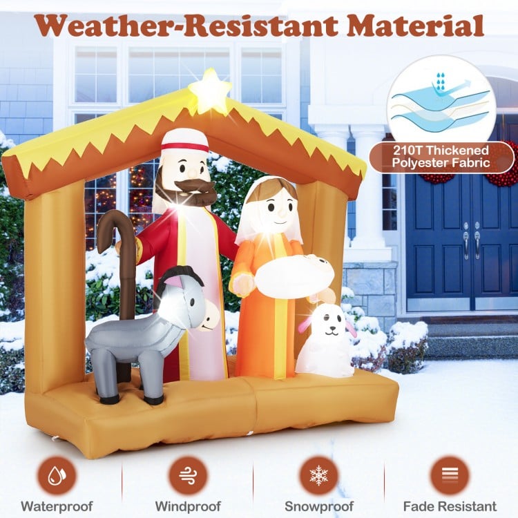 6 Feet Christmas Inflatables Nativity Scene Outdoor Decoration with Built-in LED Lights