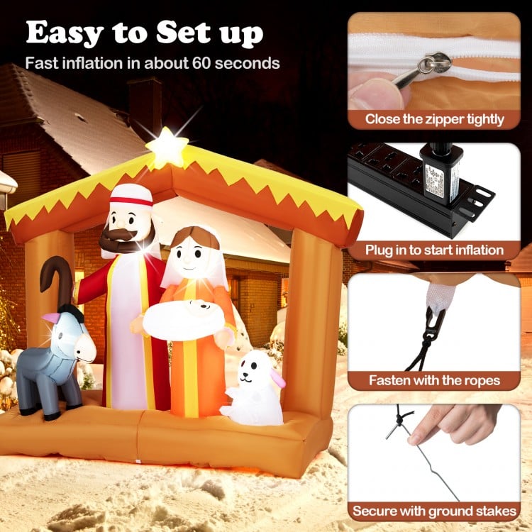 6 Feet Christmas Inflatables Nativity Scene Outdoor Decoration with Built-in LED Lights