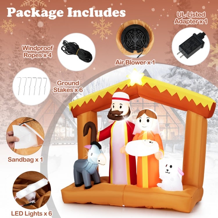 6 Feet Christmas Inflatables Nativity Scene Outdoor Decoration with Built-in LED Lights