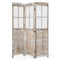 6 ft Folding Privacy Screen Room Divider with Mesh Windows – Retro Wood Folding Partition