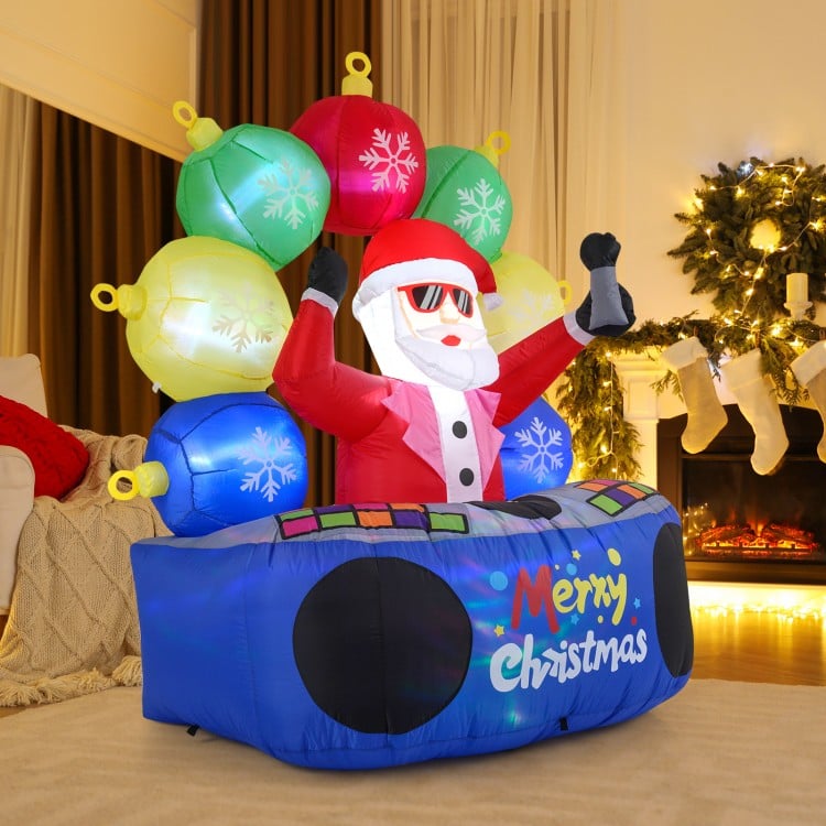 6 Feet Inflatable DJ Santa with Rotating Music Light and Flashing LEDs