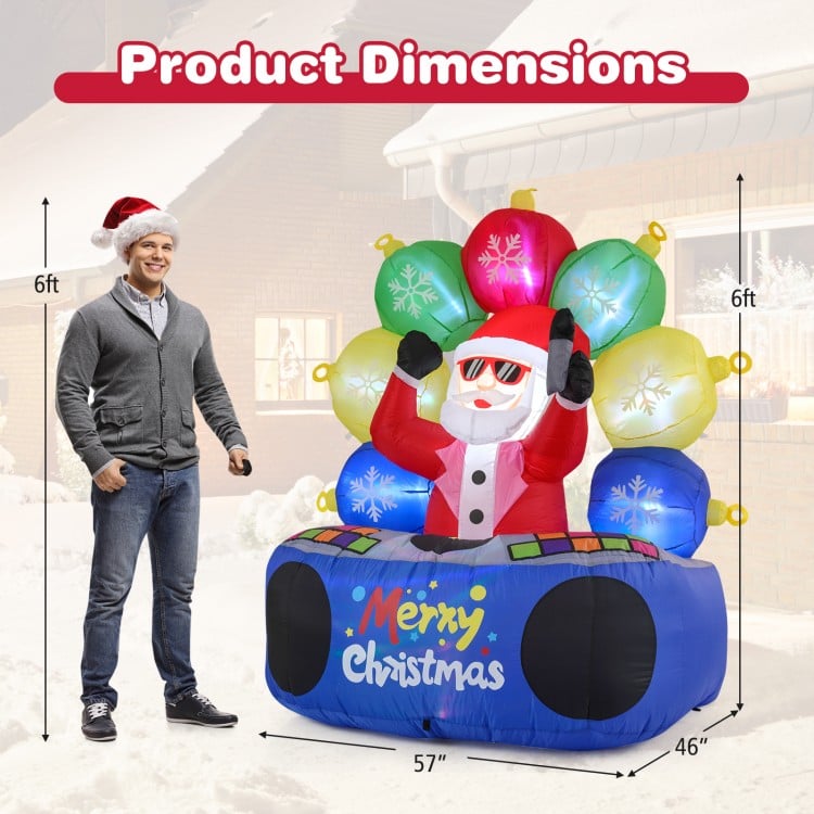6 Feet Inflatable DJ Santa with Rotating Music Light and Flashing LEDs