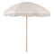 6 Feet Patio Umbrella with Fringe with Push Button Tilt and Wood Pole-White