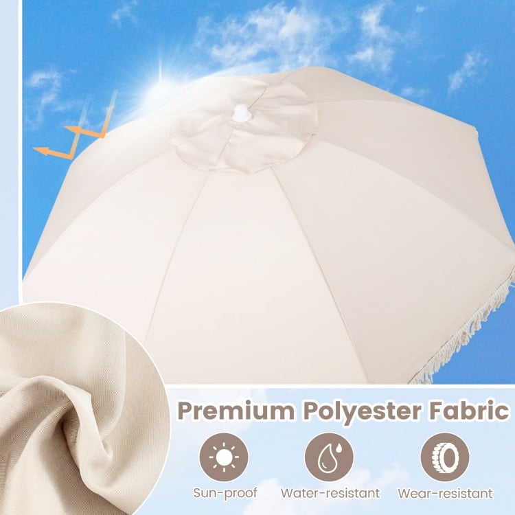 6 Feet Patio Umbrella with Fringe with Push Button Tilt and Wood Pole-White
