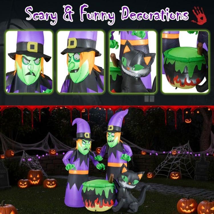 6 Ft Inflatable Halloween Witches with Cauldron & Black Cat