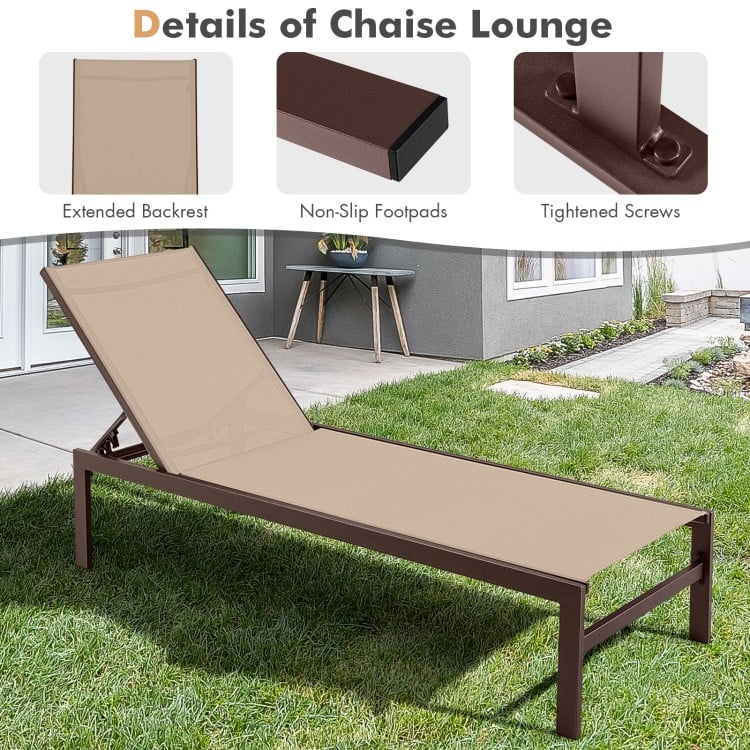 6-Position Chaise Lounge Chairs with Rustproof Aluminium Frame-Brown
