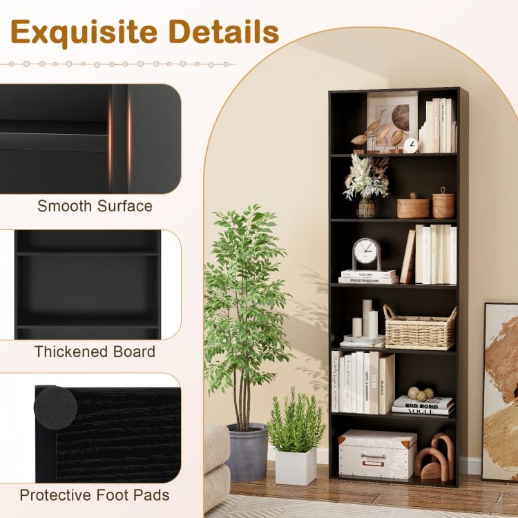 6-Tier Bookcase with 6 Open Shelves and Anti-Toppling Kits-Black