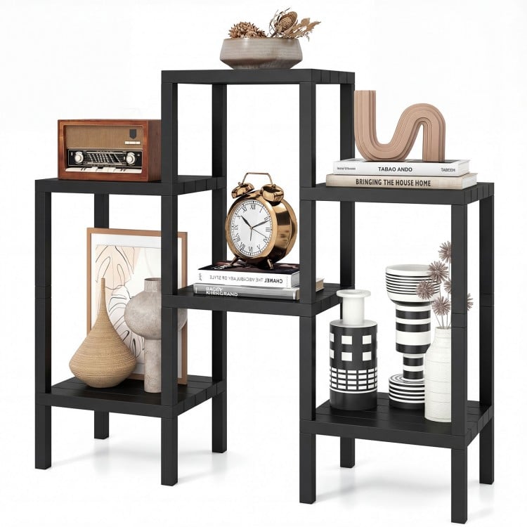 6-Tier Plastic Modular Storage Shelves for Living Room and Kitchen-Black