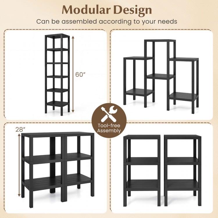 6-Tier Plastic Modular Storage Shelves for Living Room and Kitchen-Black
