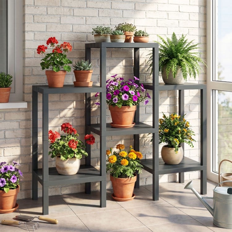 6-Tier Plastic Modular Storage Shelves for Living Room and Kitchen-Gray