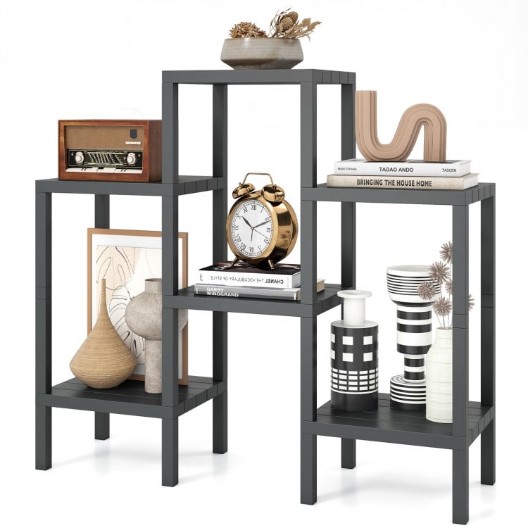 6-Tier Plastic Modular Storage Shelves for Living Room and Kitchen-Gray