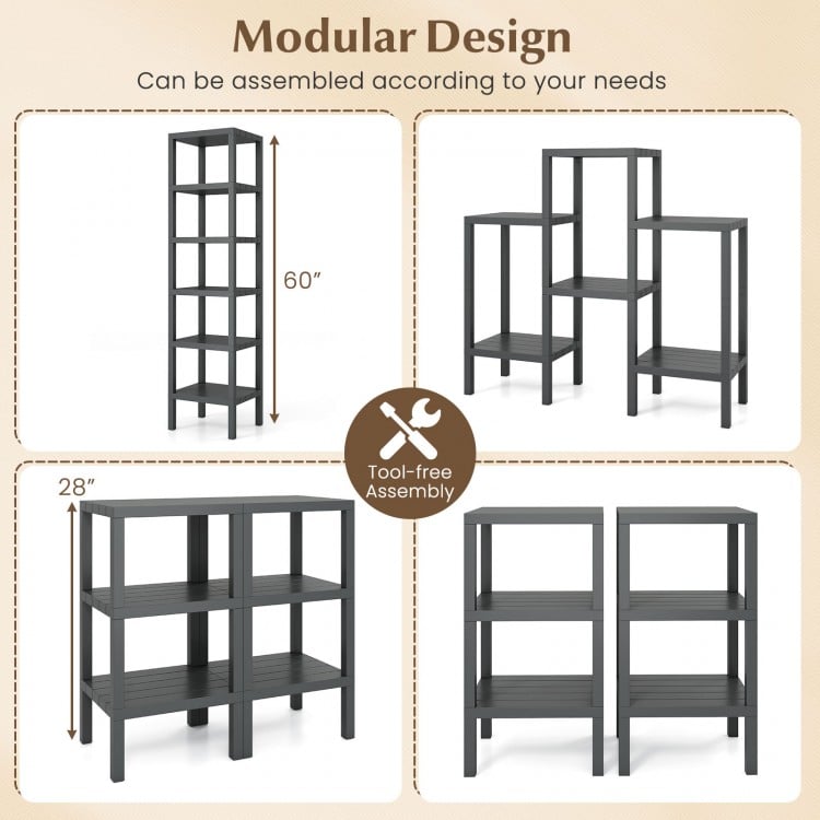 6-Tier Plastic Modular Storage Shelves for Living Room and Kitchen-Gray
