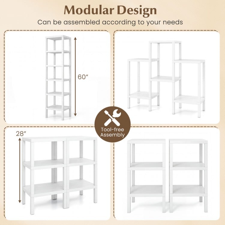 6-Tier Plastic Modular Storage Shelves for Living Room and Kitchen-White