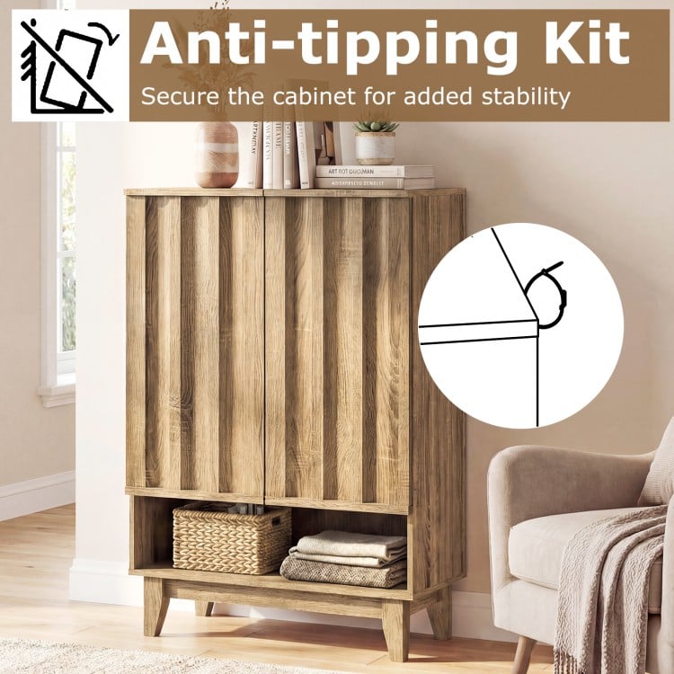 6-Tier Shoe Storage Organizer with 2 Fluted Doors-Oak