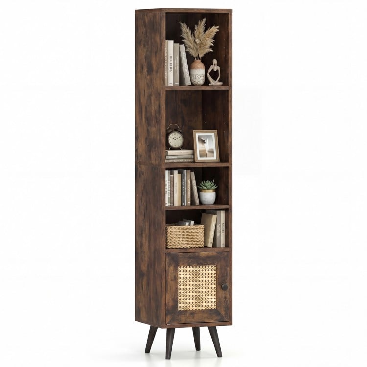 6-Tier Tall Narrow Bookcase 54 Inches Slim Storage Cabinet-Rustic Brown