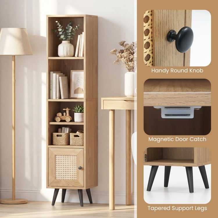 6-Tier Tall Narrow Bookcase 54 Inches Slim Storage Cabinet-Natural