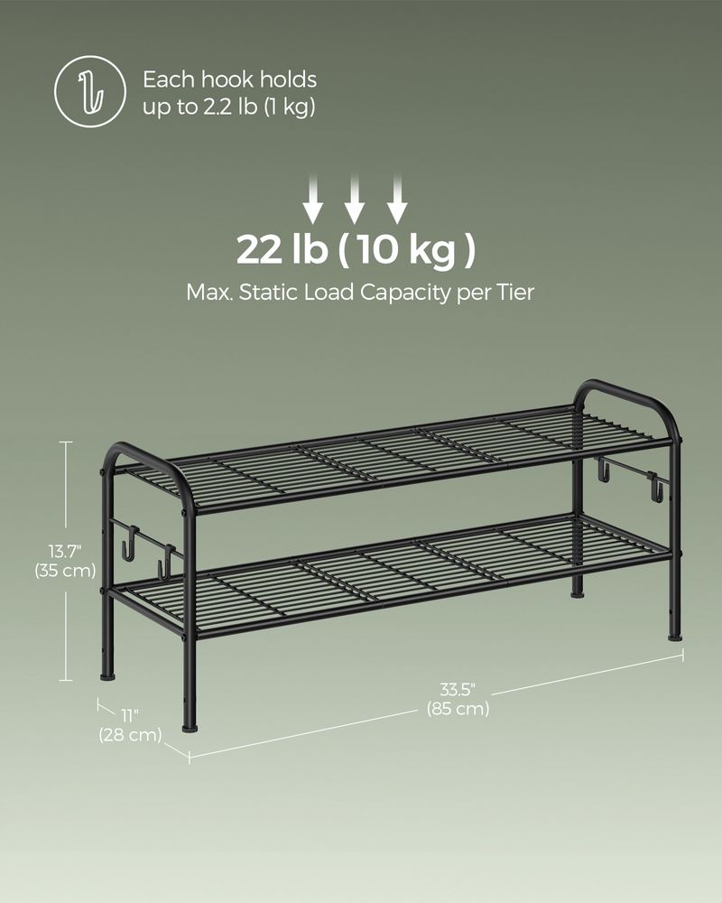 SONGMICS Shoe Rack with 4 Side Hooks, Holds 10 Pairs of Shoes 