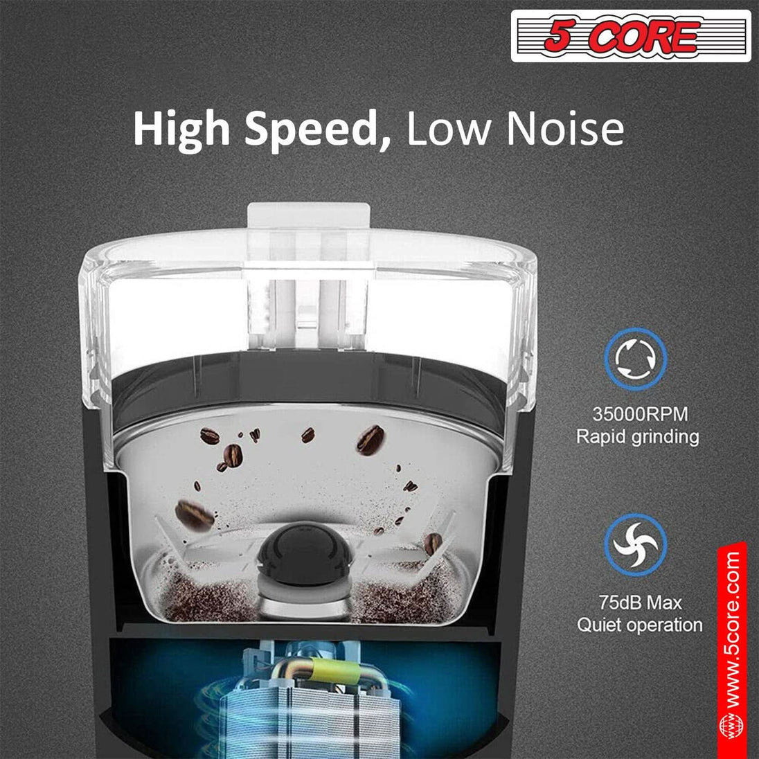 5Core Coffee Grinder 85 Gram Capacity 150W Electric Bean Spice Grinders BLACK & BROWN