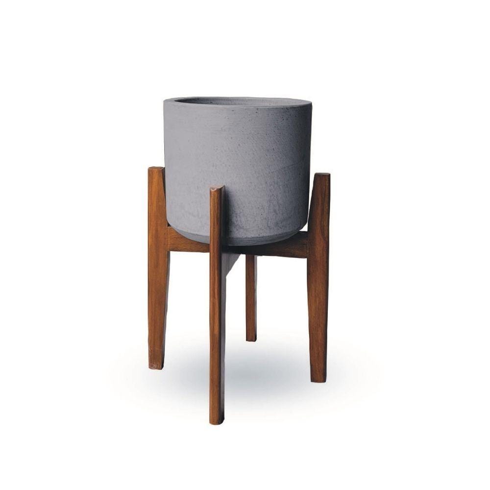Lori Grey Mid-Century Planter With Wooden Stand 