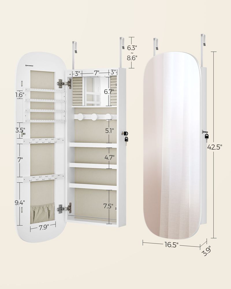 SONGMICS Wall Mounted Jewelry Organizer with Mirror 