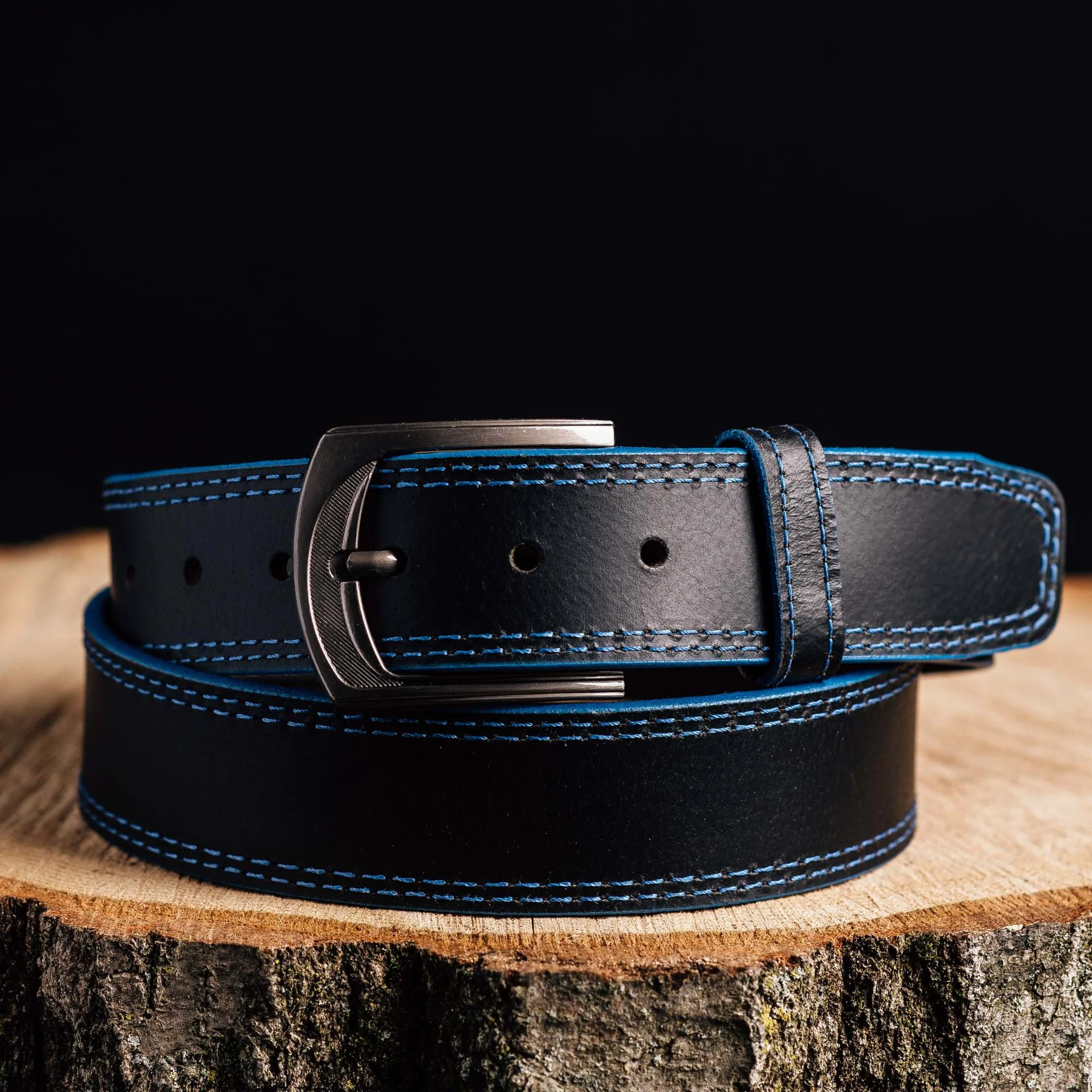 The Pegasus Belt - Black Full Grain Leather Belt with White Stitches 