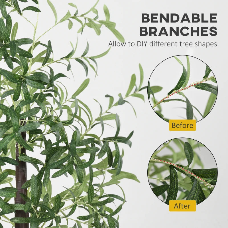 HOMCOM 6FT LED Olive Tree with 300 Warm White Lights, Artificial Light Up Tree for Home, Wedding, Party & Christmas Decor, Green 