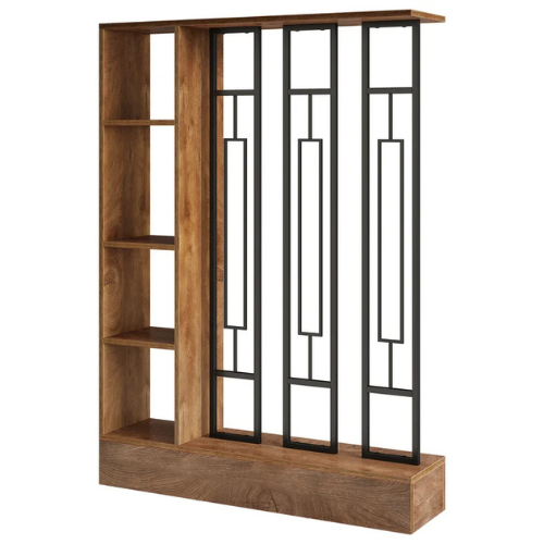 70.9" Freestanding Room Divider with Shelves, Modern Open-Shelf Wall Partition, 4-Tier Display Shelf for Living Room & Office