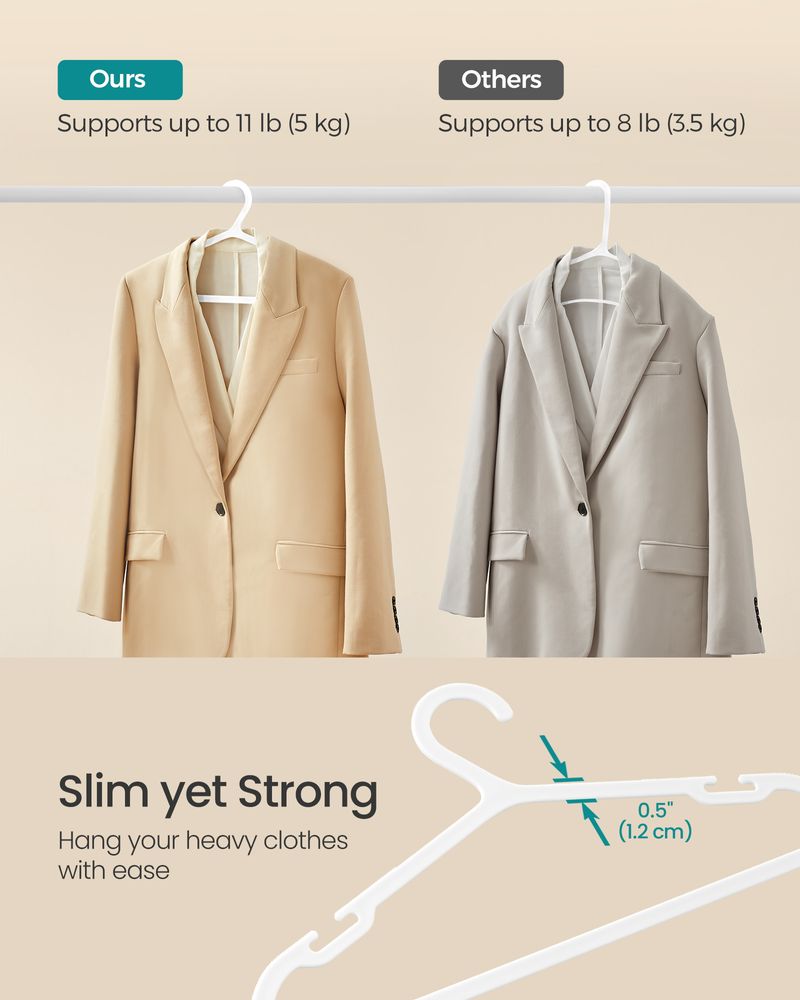 SONGMICS Plastic Hangers with Wide Shoulder Notches Pack of 50 