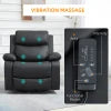 HOMCOM PU Leather Reclining Chair with Vibration Massage Recliner, Swivel Base, Rocking Function, Remote Control, Black