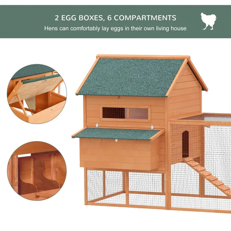 PawHut 137" Chicken Coop Wooden Large Hen House Deluxe Rabbit Hutch Lockable Poultry Cage Backyard with Nesting Box and Run, Orange