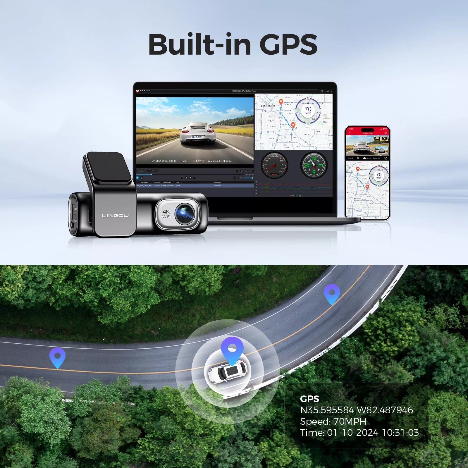 D600 4K Dash Cam Front and Rear, Free 64GB Card, Built-in 5G WiFi GPS Car Camera, Smart Voice Control, G-Sensor 24H Parking Mode, Loop Recording Night Vision, Max Up Support 128GB 
