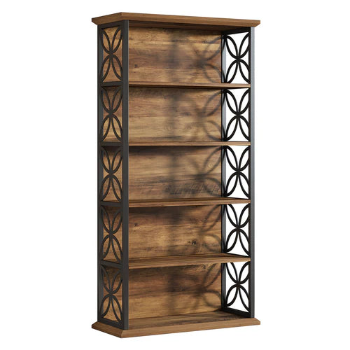 Bookshelf 71" Industrial 6-Tier Bookcase with Open Storage Shelves and Metal Frame Rustic Brown & Black