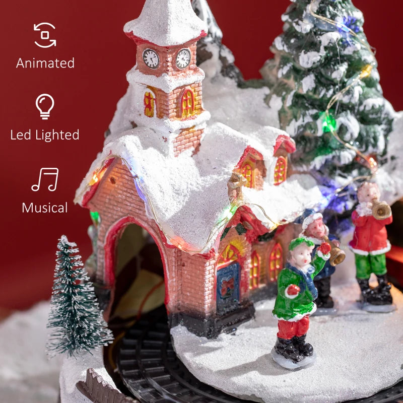 HOMCOM Desktop Christmas Decoration, Christmas Village Houses with Rotating Train, Battery Operated, Multicolored 