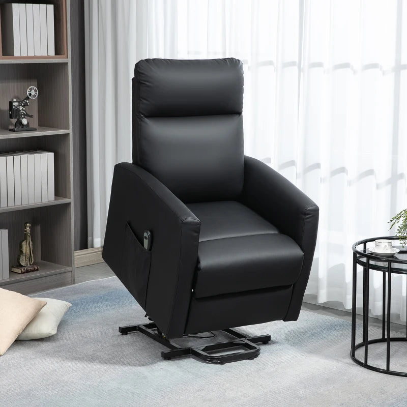 HOMCOM Power Lift Recliner Chair with Remote Control Side Pocket for Living Room Home Office Study Black