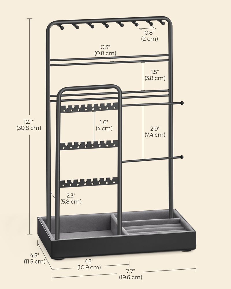 SONGMICS Jewelry Holder with Metal Frame and Velvet Tray 
