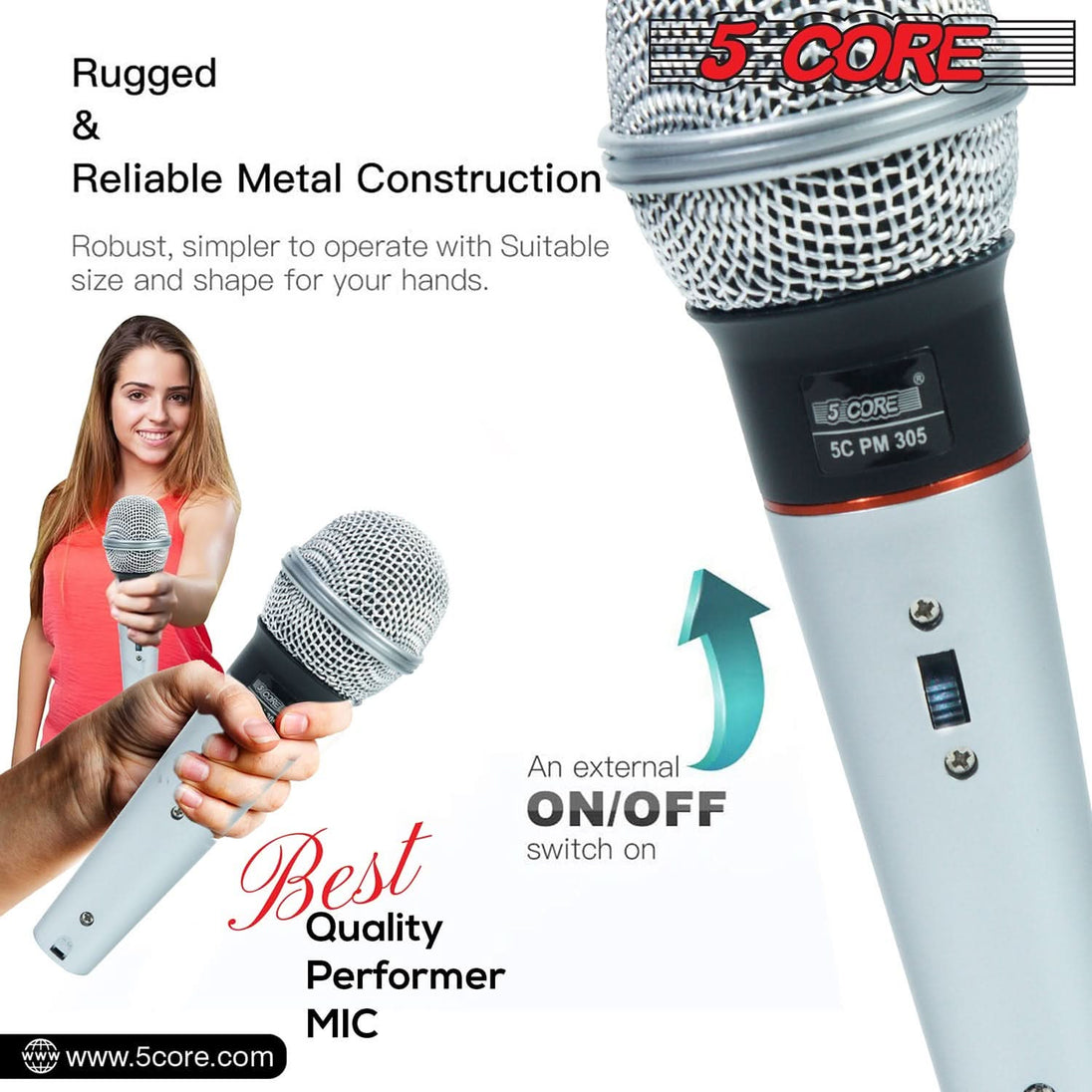 5Core Handheld Dynamic XLR Microphone – Professional Mic for Karaoke, Singing, and Studio Use