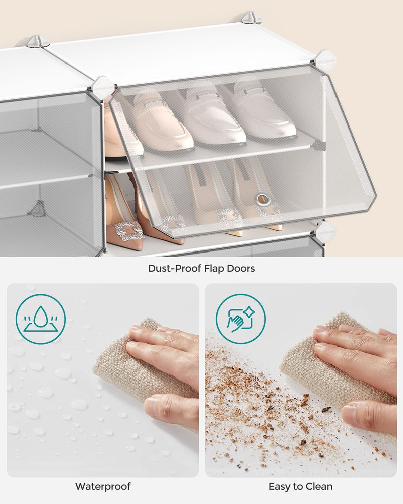SONGMICS Cubes Plastic Shoe Rack with Doors, Holds Up to 16 to 48 Pair of Shoes 