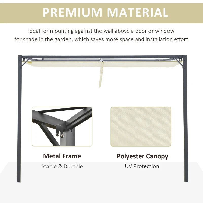 Outsunny 10'x10' Outdoor Pergola Gazebo with Retractable Canopy & Metal Frame & PA Coated Sun Shelter Door Porch Cover, Cream White