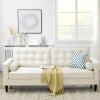 HOMCOM Mid-Century Sofa, Couch with Button-Tufted Back Cushion, Velvet Feel Fabric Upholstery, 2 Cylindrical Pillows and Rubber Wood Legs, Cream White