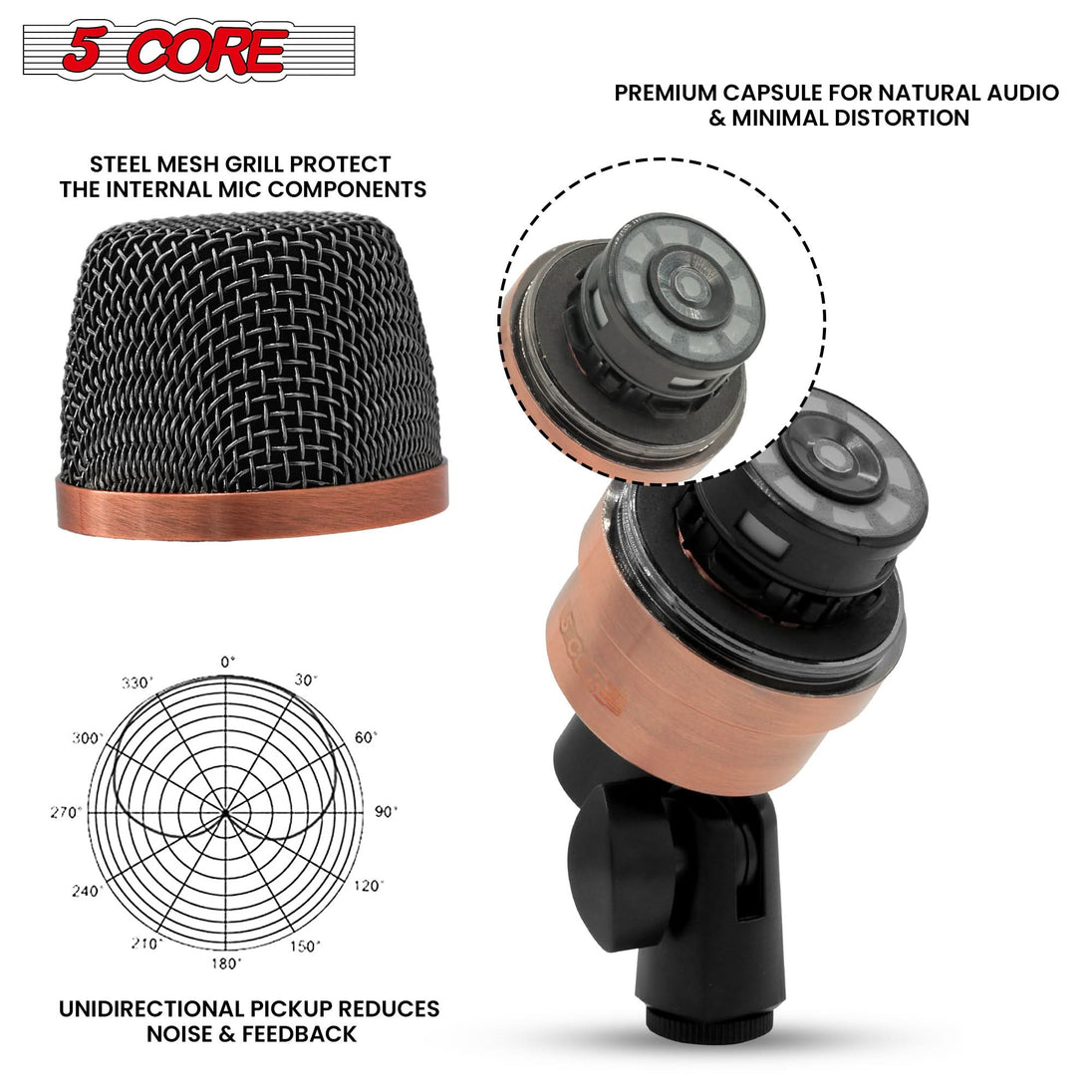 5 Core Tabla Mic XLR Wired Uni Directional Snare Tom Instrument Microphone COPPER