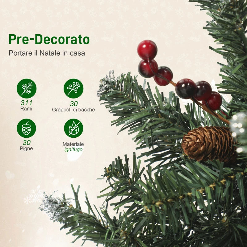 HOMCOM 5FT Prelit Pencil Christmas Tree with LED Lights, Slim Silver Glitter Xmas Tree with Dense Branches & 8 Lighting Modes 