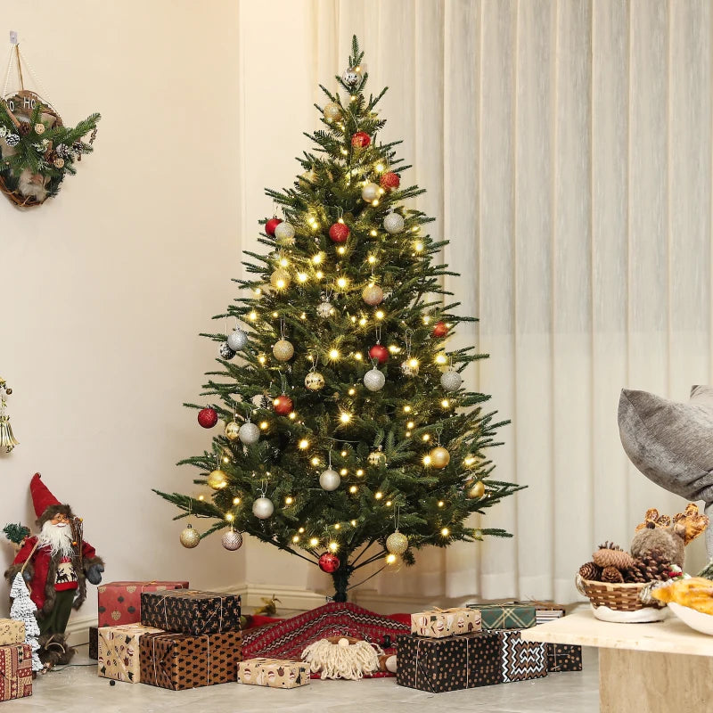 HOMCOM 6ft Prelit Artificial Christmas Tree – 1022 Branch Tips, Warm White LED Lights, Steel Base, Hinged Auto-Open Design 