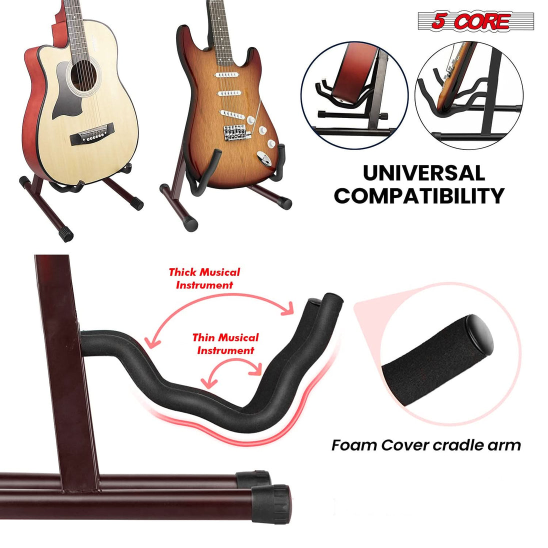 5Core Guitar Stand Floor A Frame Electric Acoustic Bass Soporte Para Guitarra BROWN GSS BR 2PCS