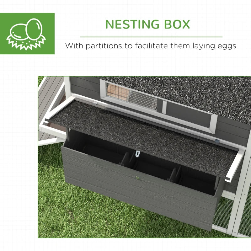 PawHut 137" Wooden Chicken Coop with Chicken Run, Nesting Box, Grey 